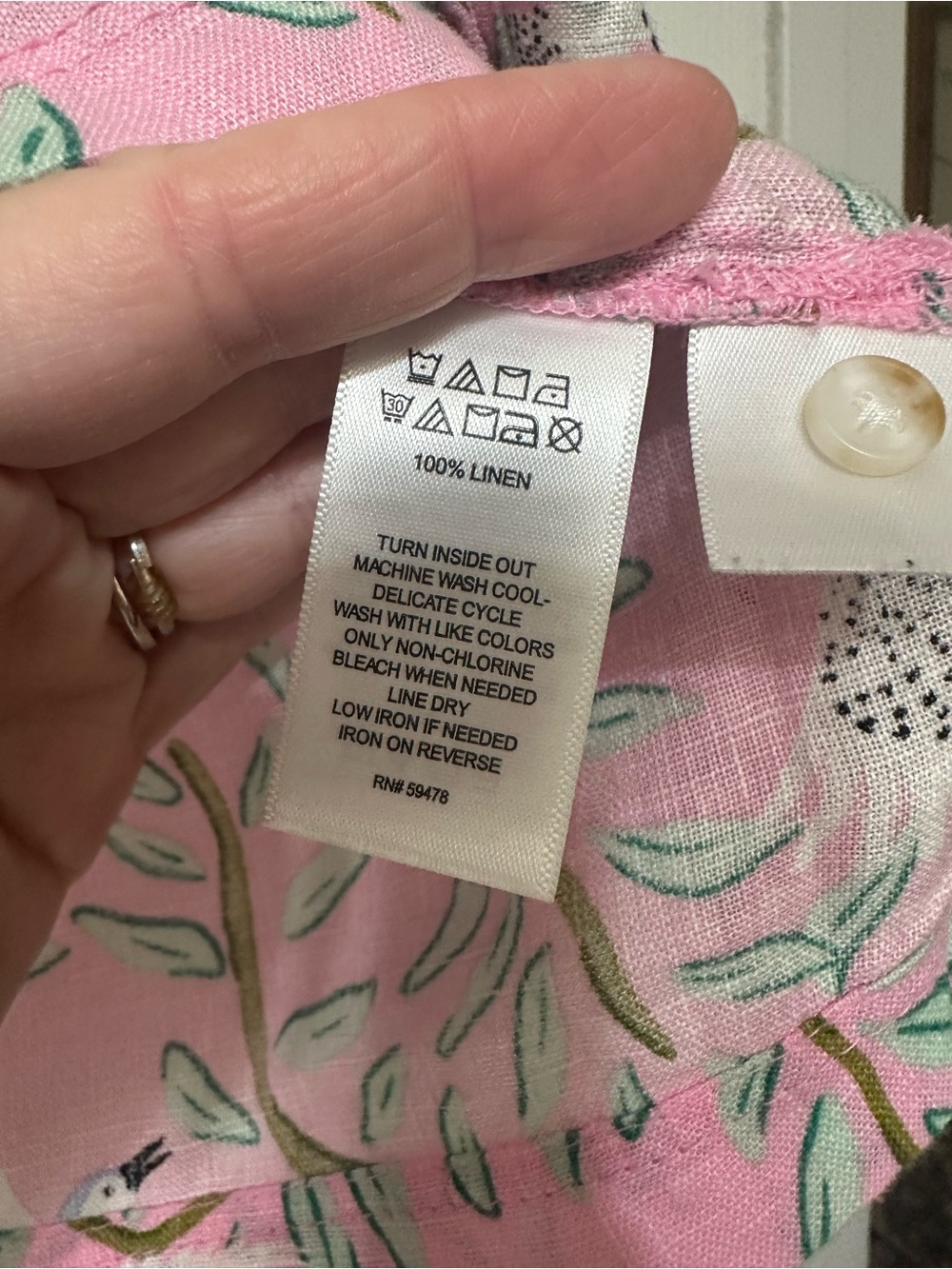 Cynthia Rowley Pink 100% LinenBird Print Button-Down Top - Picture 7 of 9